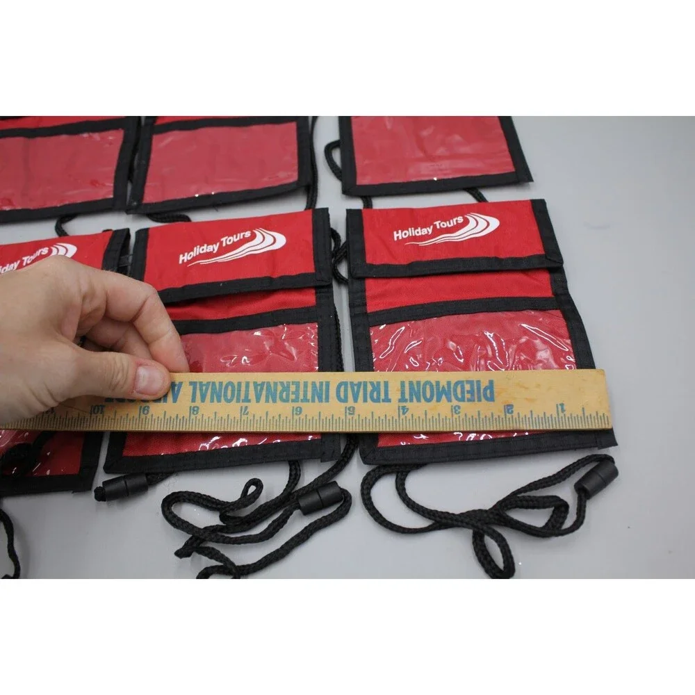 Lot of 6 Red Nylon Neck Lanyard Pen ID Card Pouch Holder Sleeve Holiday Tours